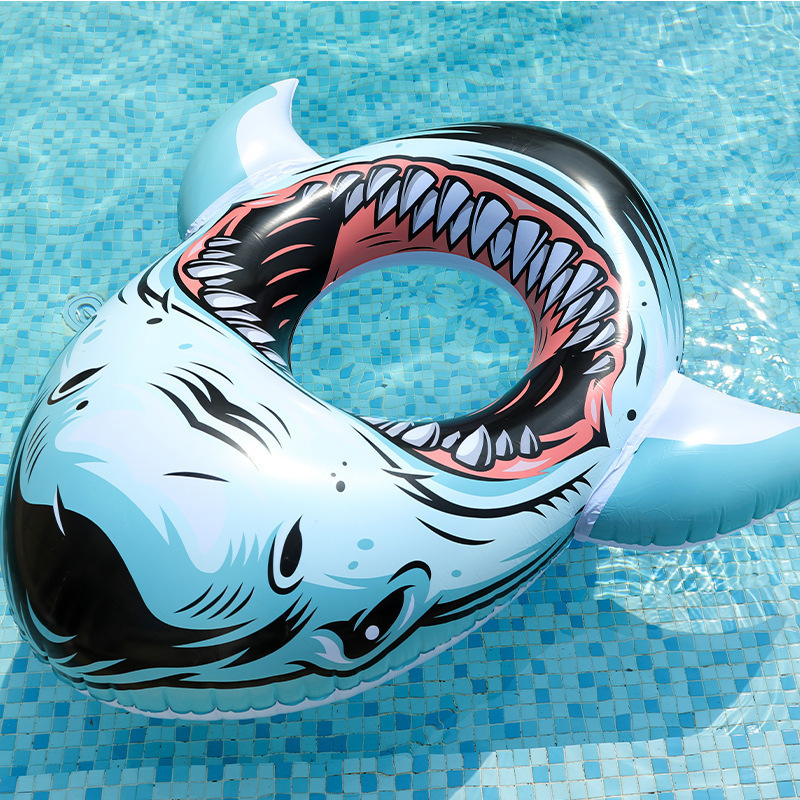 3d Realistic Printed Shark Swimming Ring Adult Water Recliner Lounge Float Row Thickened Pvc Orca Head Big Mount  Pool Lounger