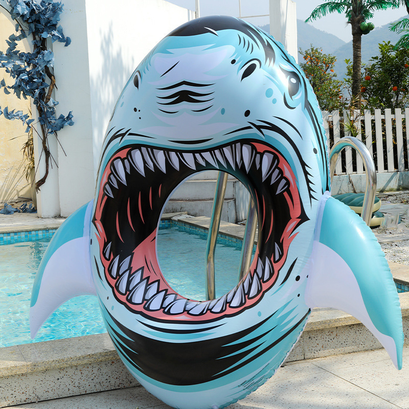 3d Realistic Printed Shark Swimming Ring Adult Water Recliner Lounge Float Row Thickened Pvc Orca Head Big Mount  Pool Lounger