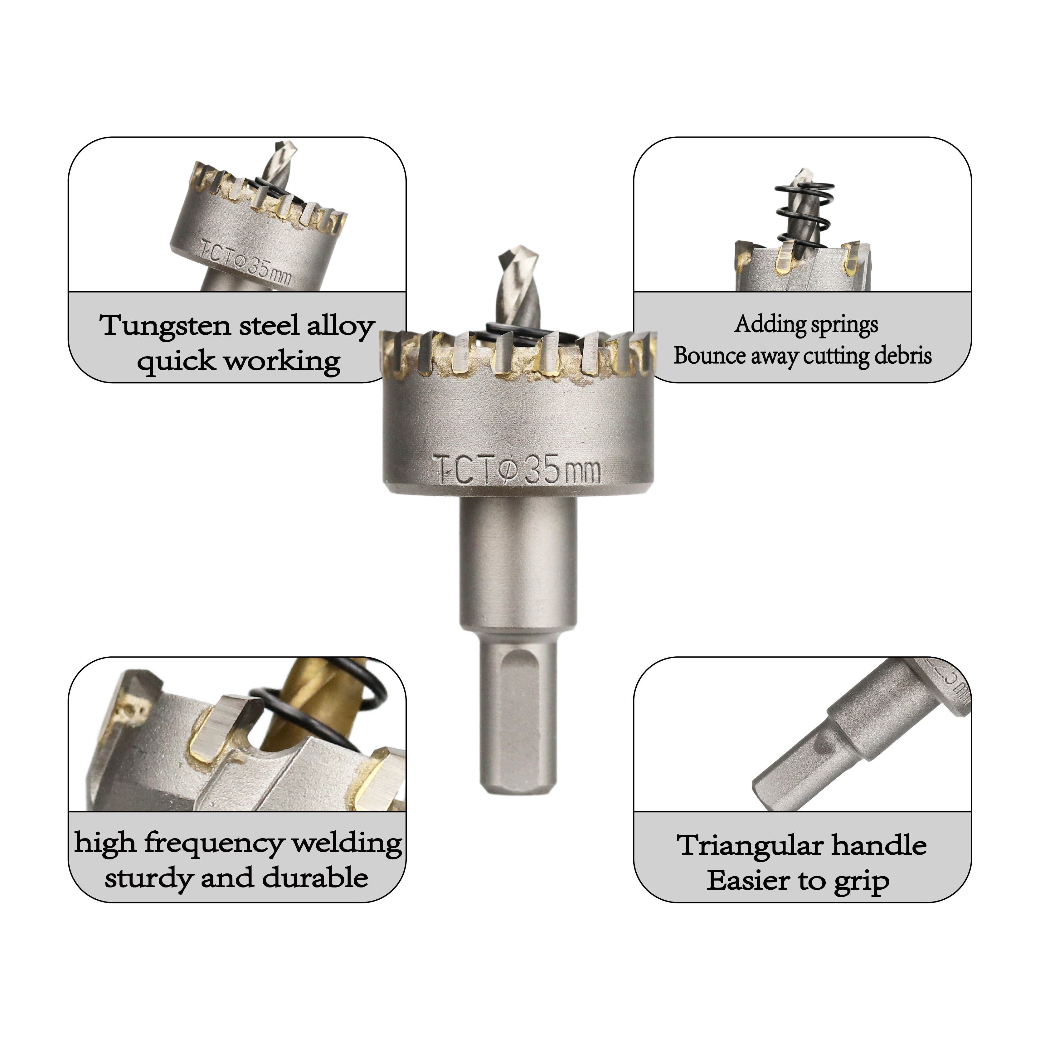 13PC Carbide-Tipped TCT Drill Holes Saw Set Drill Bit for Stainless Steel Concrete Wood Reamer Tool Kit Metal Cutter