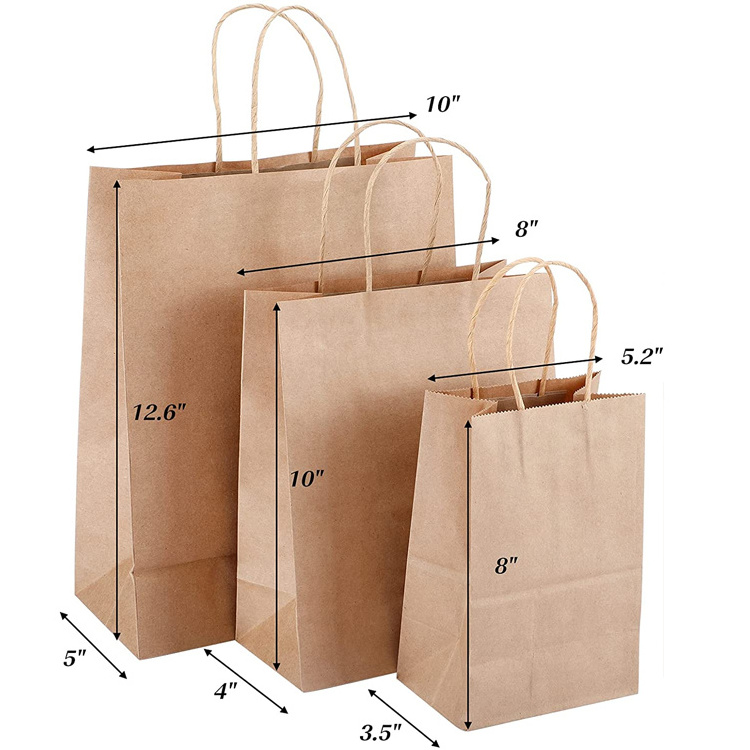 Low Moq Custom Logo Recyclable Bolsas De Regalo Sac En Papier Shopping Wedding Gift Brown Kraft Paper Bag