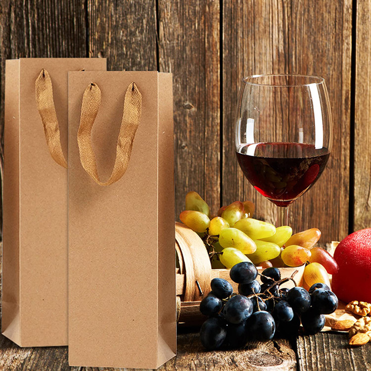 Wholesale Custom Elegant Recyclable Eco-Friendly Gift Handle Packaging 250gsm Wine Kraft Paper Bag