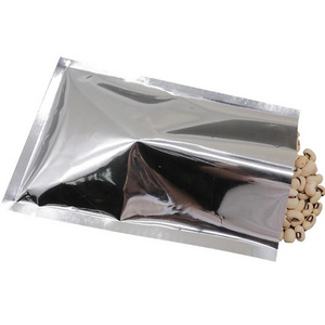 Custom Anti-static Silver Food 3 Side Heat Sealed Open Top Mylar Aluminum Foil Vacuum Bulk Food Storage Bags