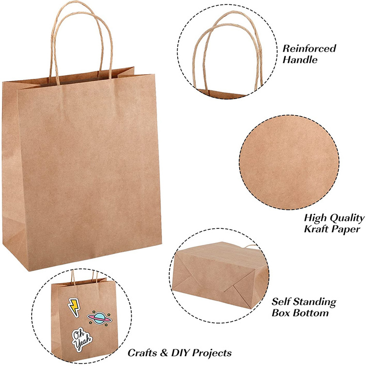 Low Moq Custom Logo Recyclable Bolsas De Regalo Sac En Papier Shopping Wedding Gift Brown Kraft Paper Bag