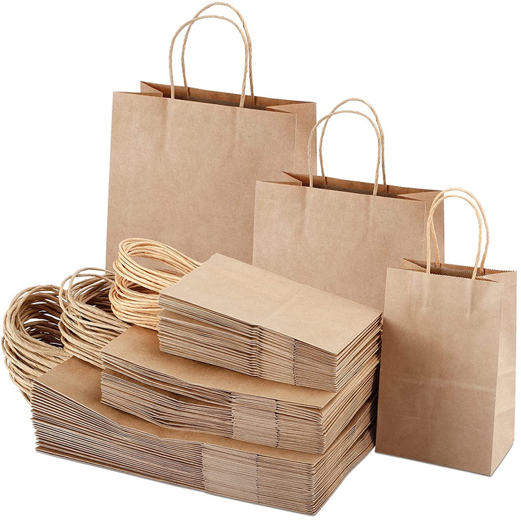 Low Moq Custom Logo Recyclable Bolsas De Regalo Sac En Papier Shopping Wedding Gift Brown Kraft Paper Bag