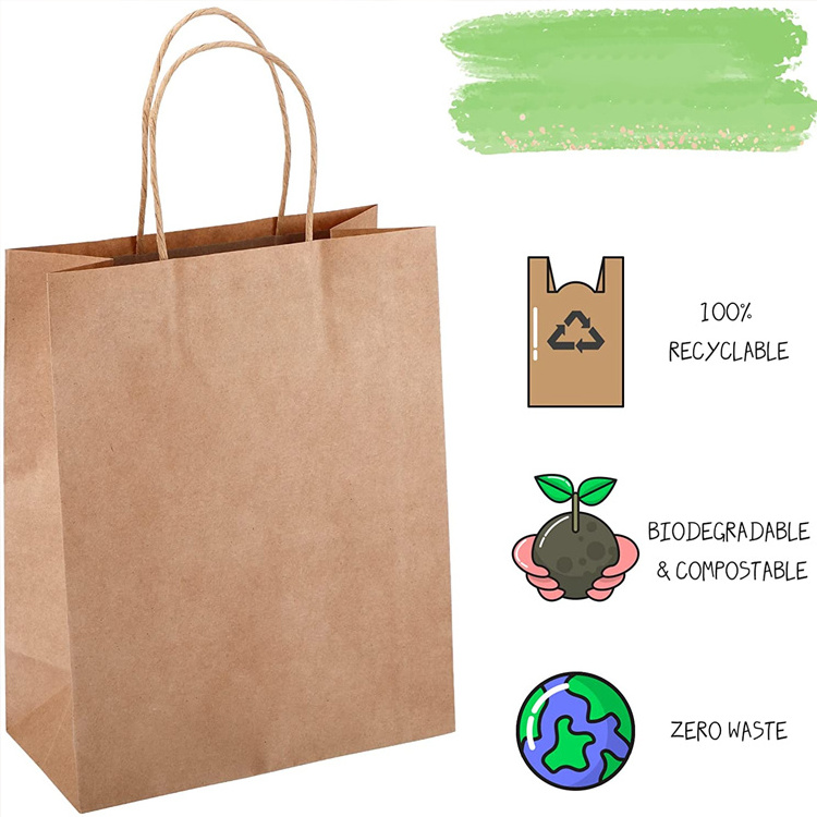 Low Moq Custom Logo Recyclable Bolsas De Regalo Sac En Papier Shopping Wedding Gift Brown Kraft Paper Bag