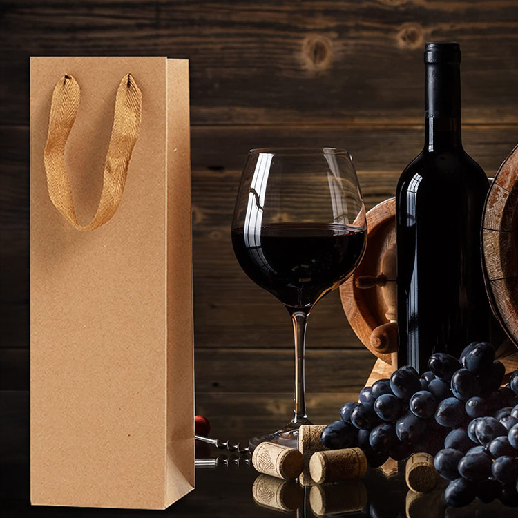 Wholesale Custom Elegant Recyclable Eco-Friendly Gift Handle Packaging 250gsm Wine Kraft Paper Bag