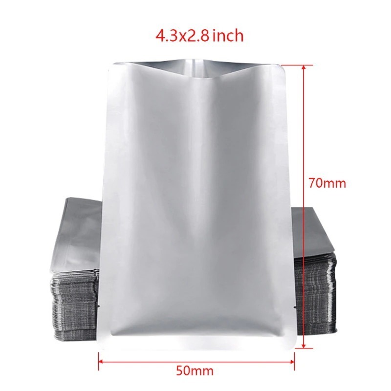 Custom Anti-static Silver Food 3 Side Heat Sealed Open Top Mylar Aluminum Foil Vacuum Bulk Food Storage Bags