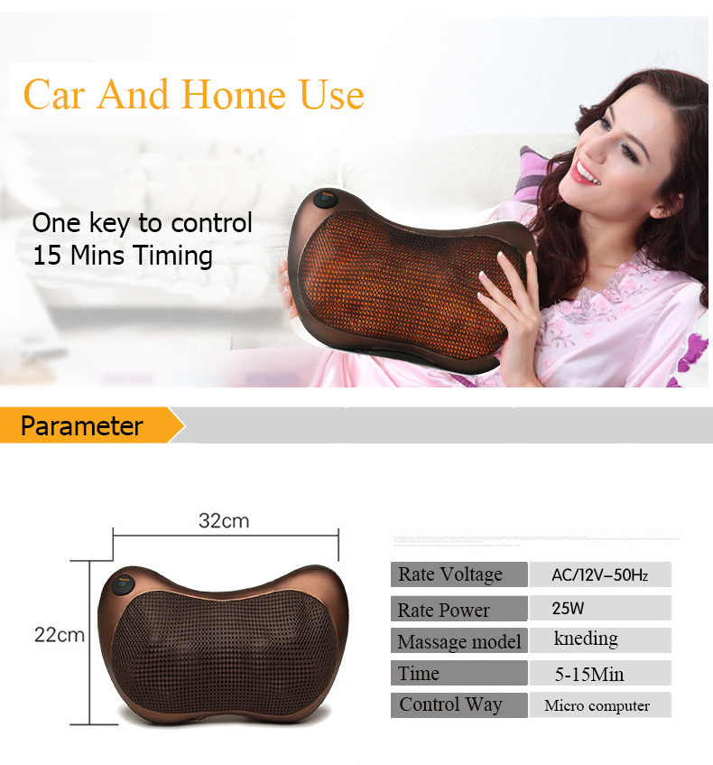 QY-999 3d Kneading Head Cushion Electric Neck Shiatsu Shoulder Back Car Home Rotation Infred Heating Massage Pillow