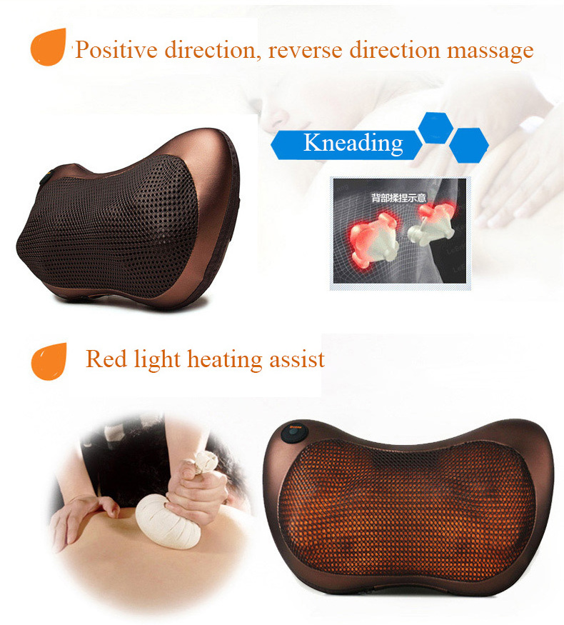 QY-999 3d Kneading Head Cushion Electric Neck Shiatsu Shoulder Back Car Home Rotation Infred Heating Massage Pillow