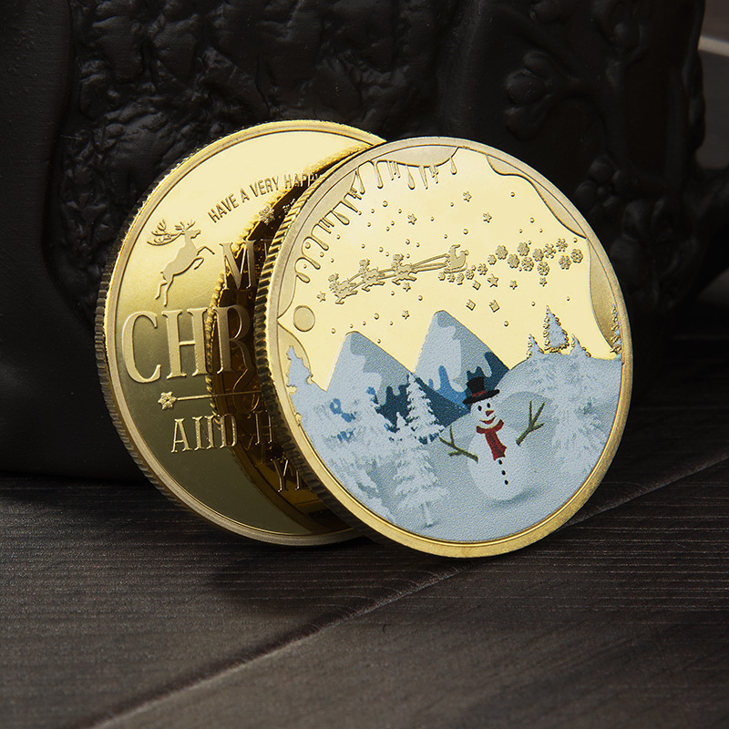 Merry Christmas santa claus coins uv printing metal commemorative holidays wishing coin for gift souvenirs