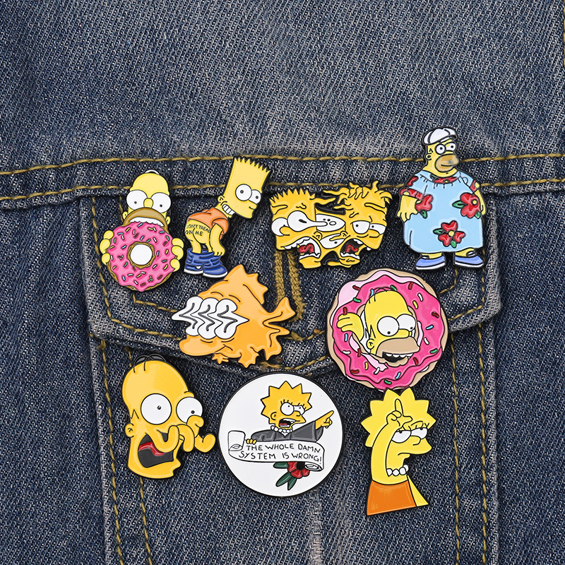 TV series Simpsons Donut Custom Funny Anime Brooch Bag Clothes Cartoon Comics Badge Enamel Lapel Pins