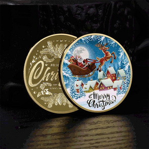 Merry Christmas santa claus coins uv printing metal commemorative holidays wishing coin for gift souvenirs