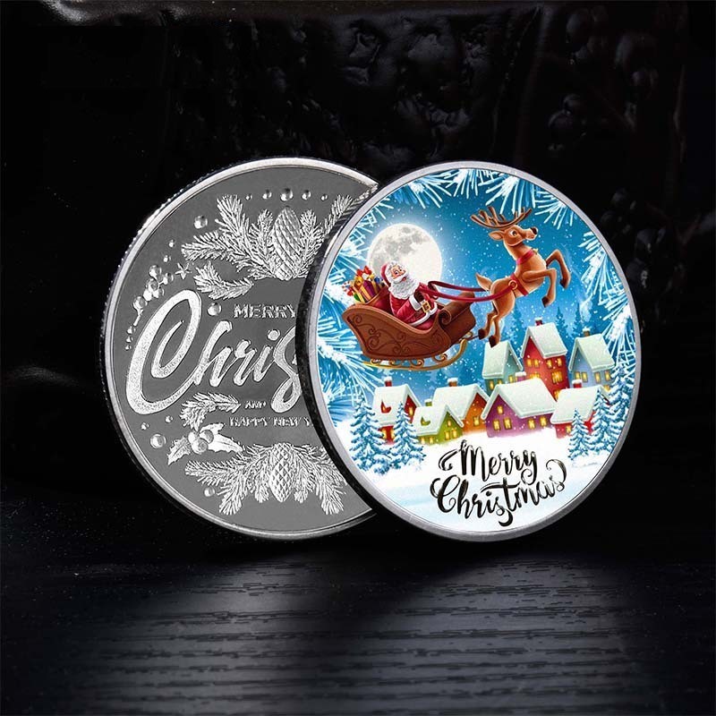 Merry Christmas santa claus coins uv printing metal commemorative holidays wishing coin for gift souvenirs