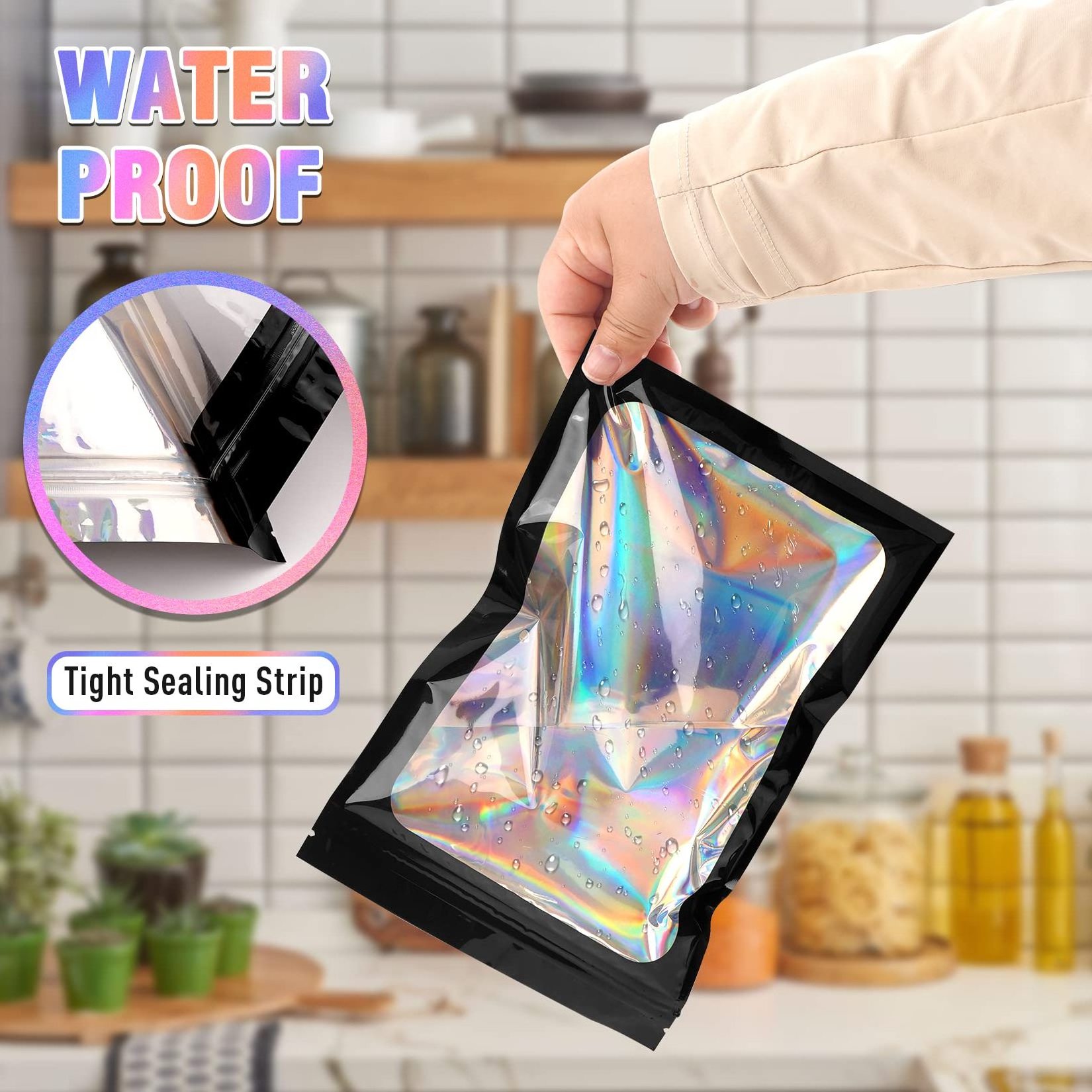 Smell Proof Holographic Bags with Sealing Strip