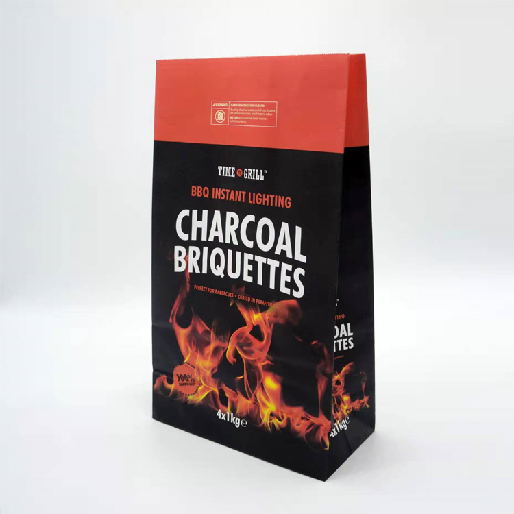 Customized 5kg 10kg 20kg 25kg 50kg Cement Bbq Hardwood Lump Coal Packaging Recycling Big 3 Ply Brown Kraft Paper Charcoal Bags