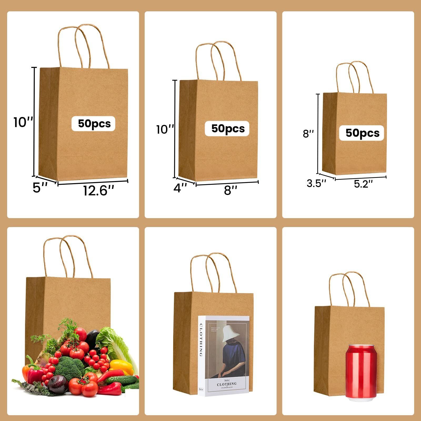 Wholesale Eco-Friendly Recycled Food Takeaway Packaging Craft Paperbag Shop Gift Shopping Brown Kraft Paper Bag With Handle