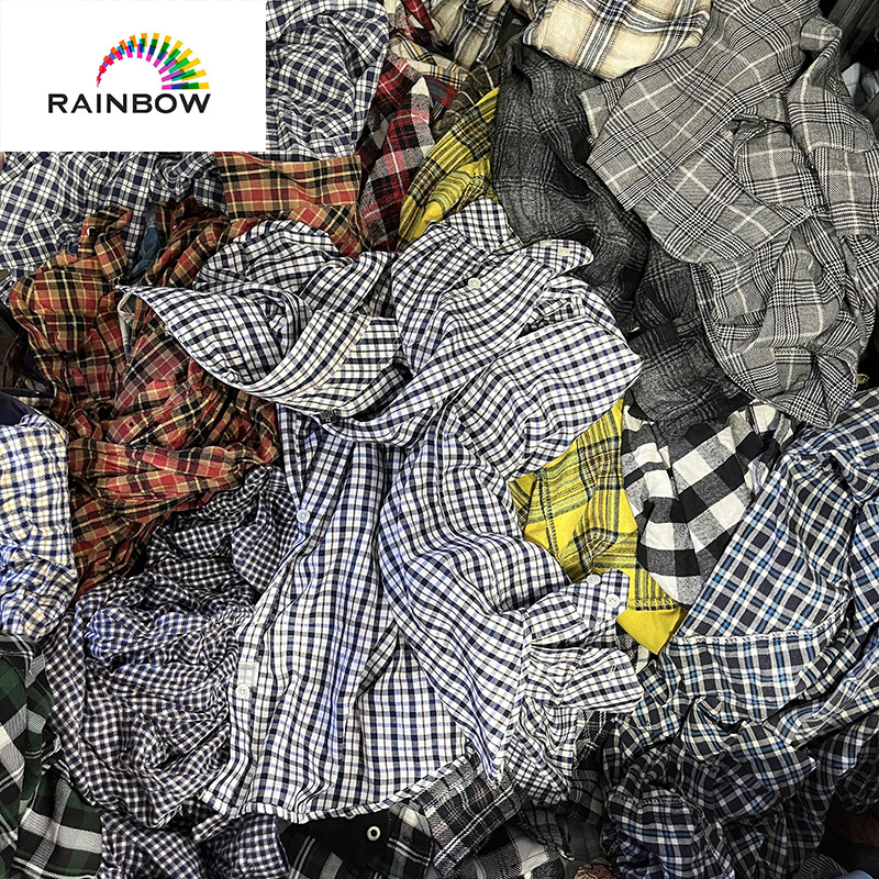 thrift used clothes bulk wholesale of flannel shirt bundle 2nd used winter plaid cotton shirts bales