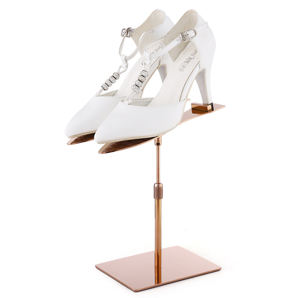 Boutique Sandal Shoe Display Holder Adjustable Rose Gold Store Metal 1 Pair Shoes Display Stand Rack