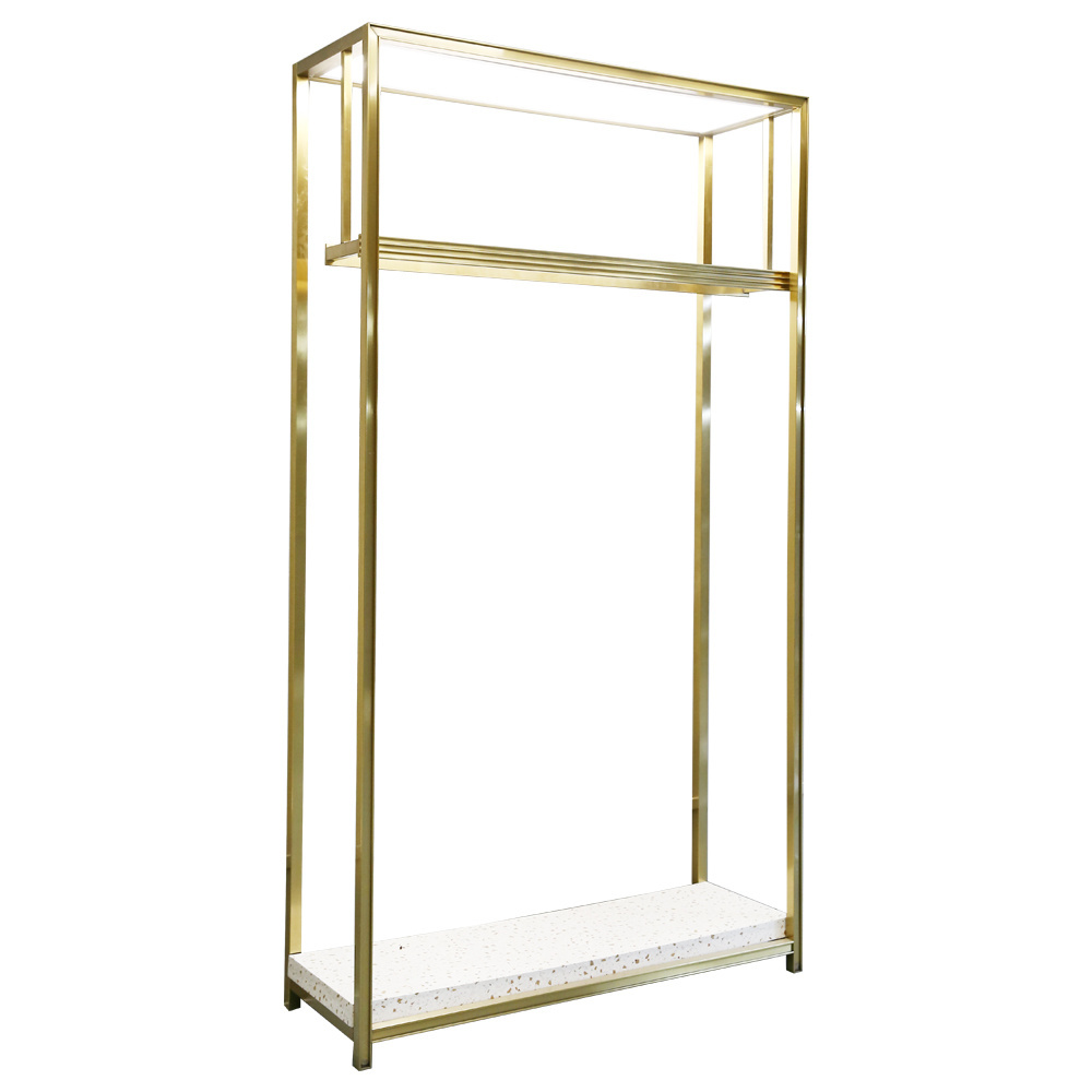 Gold Metal Clothes Stand Display Racks Clothing Store Display Rack with LED Light