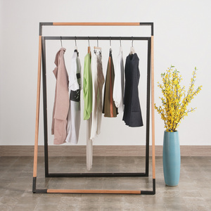 Heavy Duty Clothes Rails Clothing Shop Interior Design Wooden Stand Cloth Rack Full Assemble and Free Standing