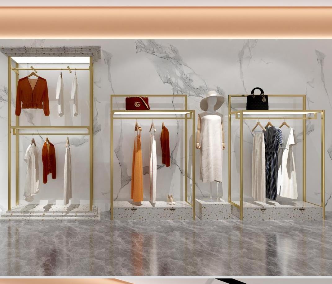 Shop Design Ideas for Clothing Retail Display Rack Clothes Stand Clothing Rail with LED Light Luxury Store Fixtures