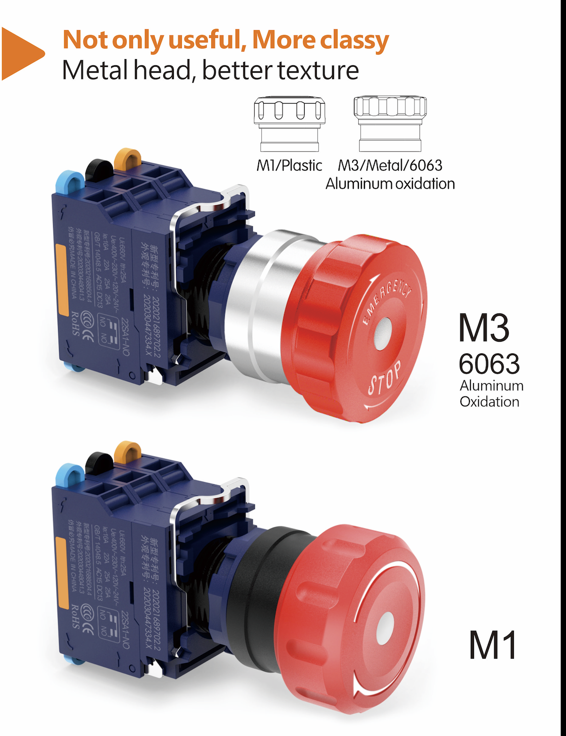 RTS 25A Plug-in Fast Connection 22mm Waterproof Anti-Explosion Start Off E-stop Mushroom Plastic Emergency Stop Button Switch