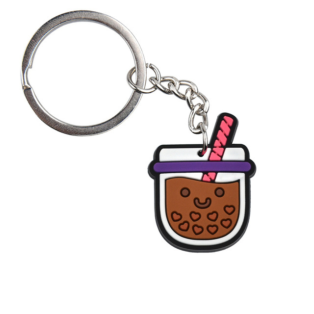 Kawaii PVC Boba Tea Keychains Mini Milk Bottle Pendant Cartoon Cute Keyrings key chains wholesale