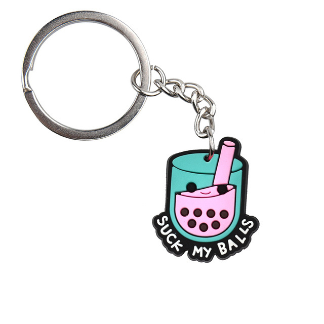 Kawaii PVC Boba Tea Keychains Mini Milk Bottle Pendant Cartoon Cute Keyrings key chains wholesale