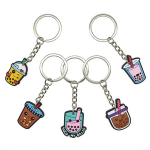 Kawaii PVC Boba Tea Keychains Mini Milk Bottle Pendant Cartoon Cute Keyrings key chains wholesale