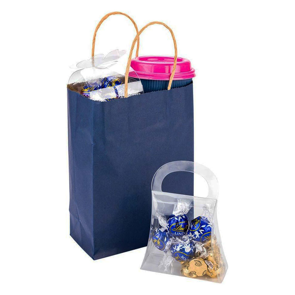 Wedding candy drink Carrier biodegradable packaging blue custom printed Cotton rope handle paper bag tea coffee bag