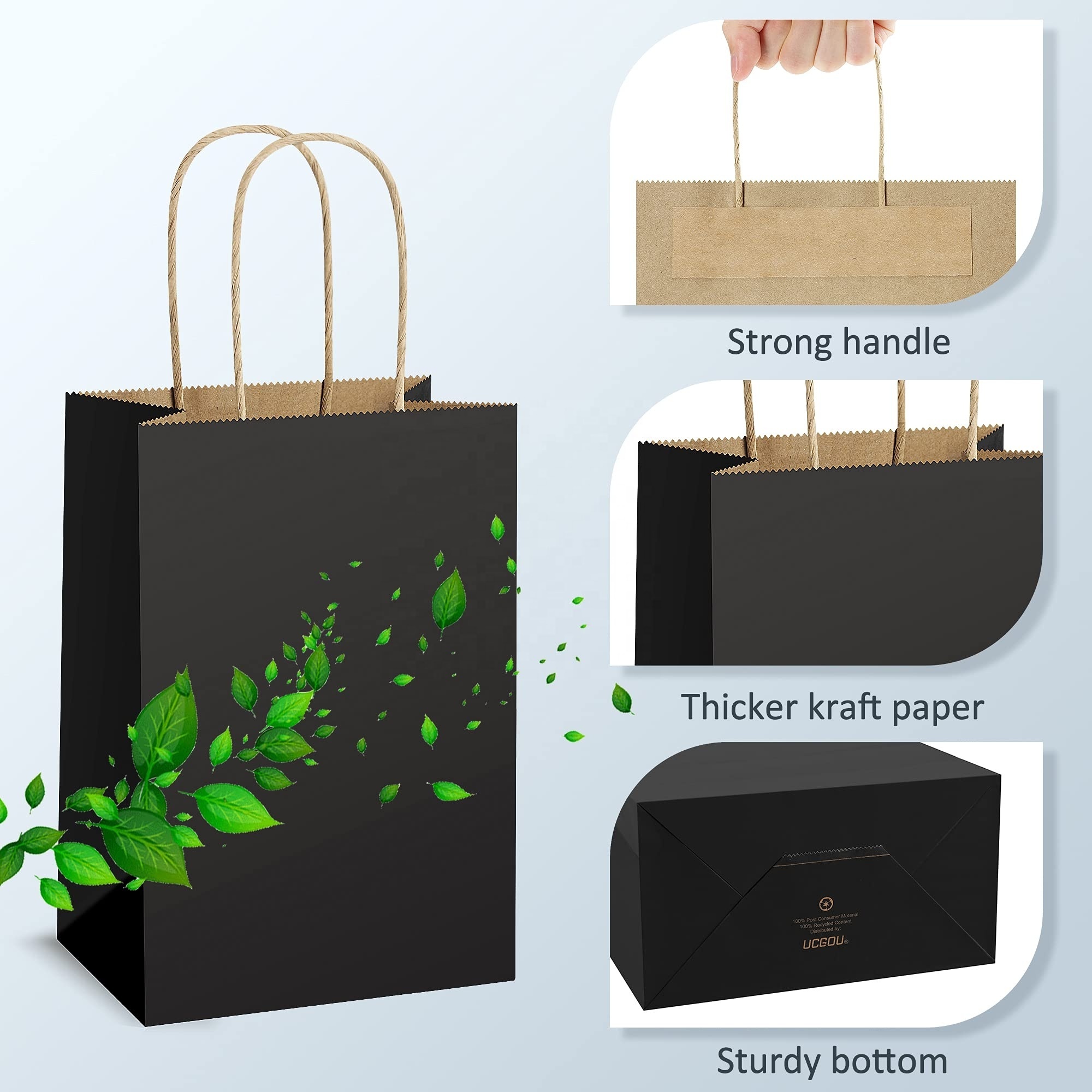 Recyclable Eco-Friendly Reinforced Handle Craft Paper Bags Printed Logo Solid Durable Bottom Brown Kraft Paper Shopping Bags