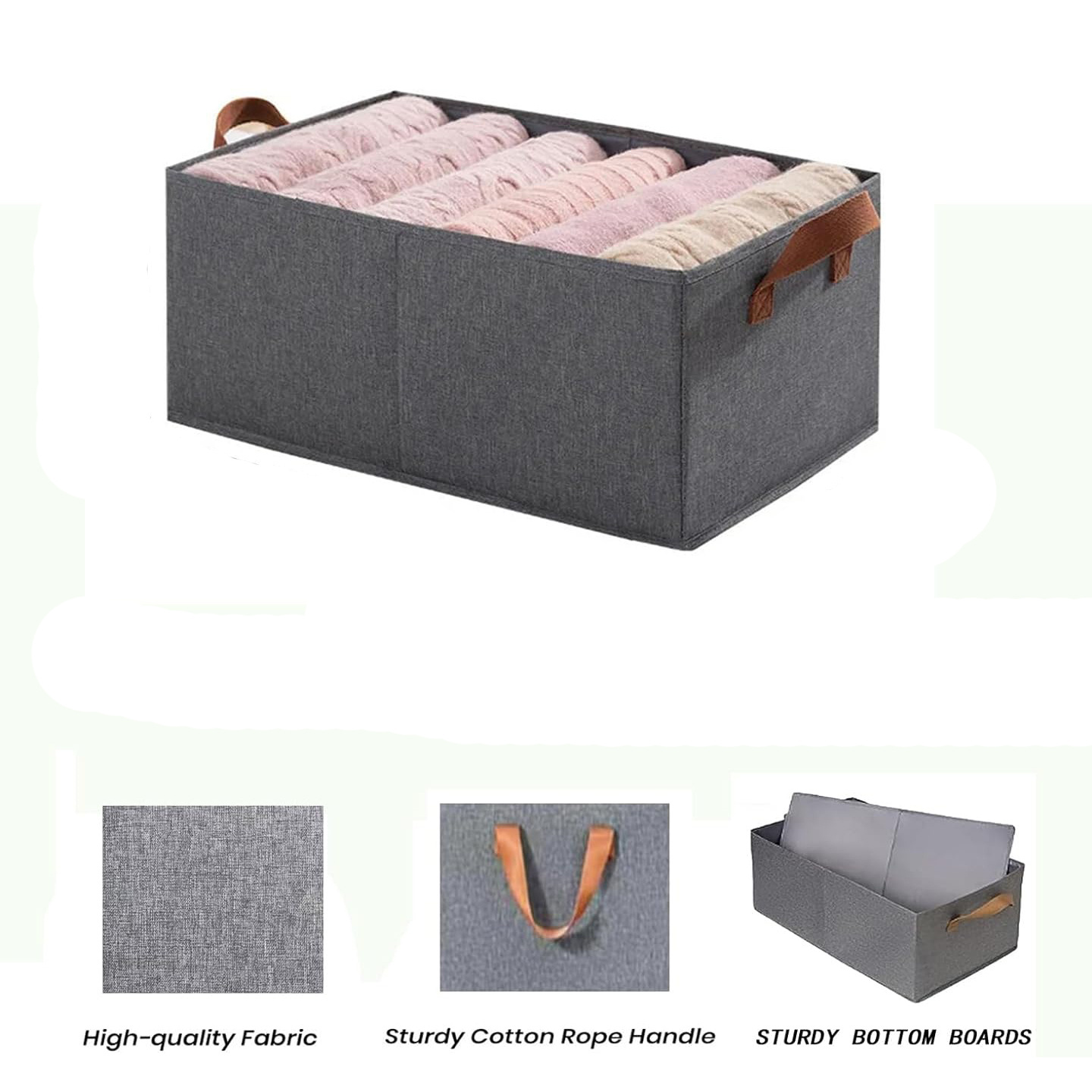 High quality Fabric foldable Sturdy Cotton Rope Handle for wardrobe storage blanket home Clothes storage box