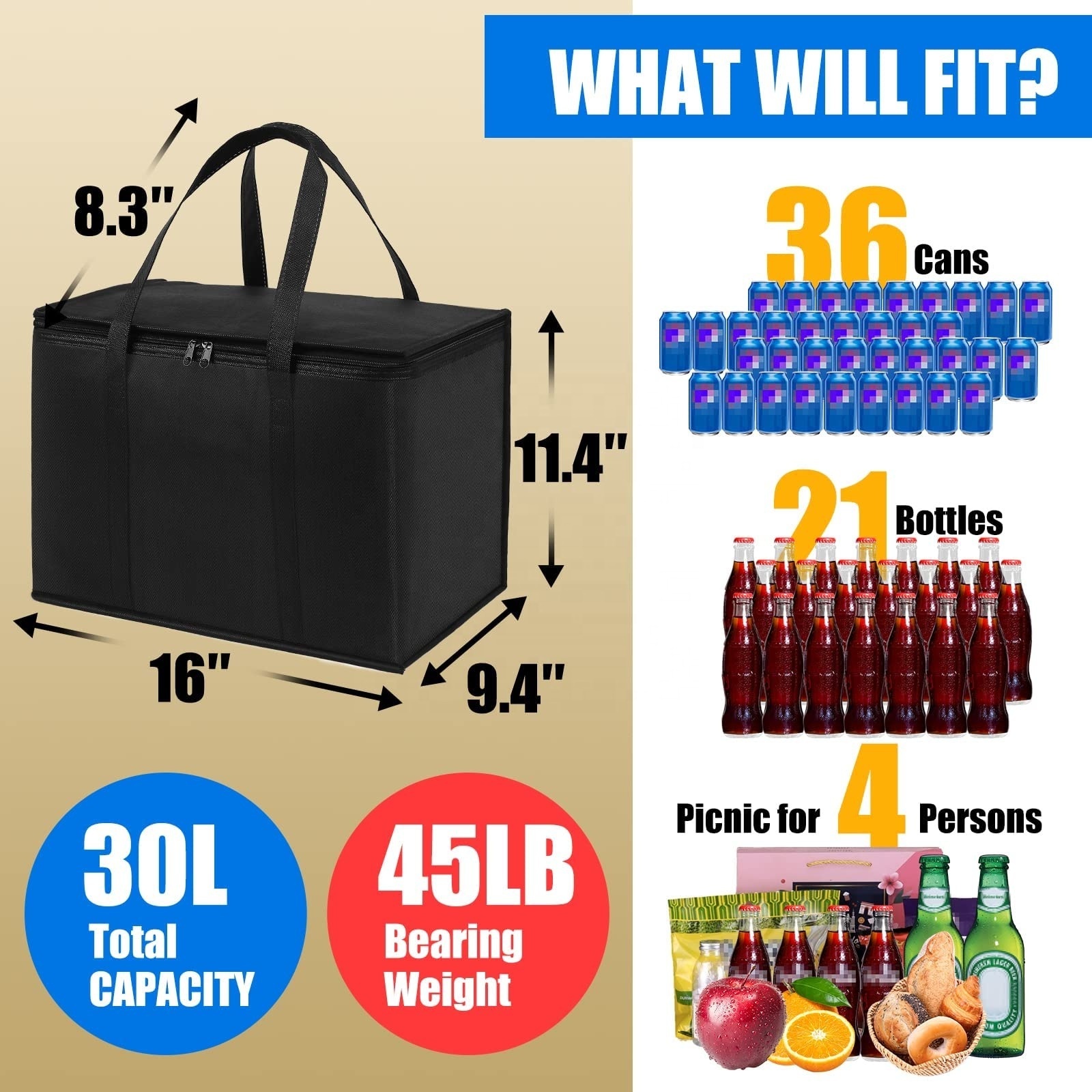 Extra Large Heavy Duty Reusable Tote Grocery Shopping Thermal Bag Customized Logo Eco Friendly Cooler Bag Insulated