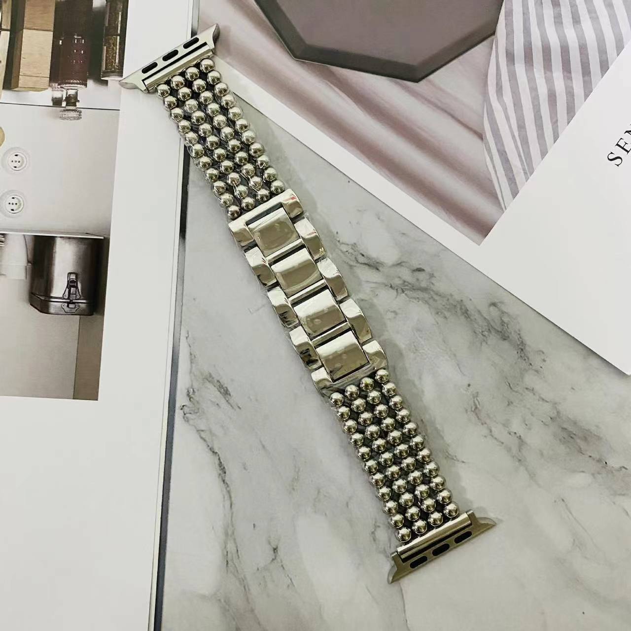 Bright Stainless Steel Watch Band Luxury For iWatch Series 7 Watch Band Plated Gold/Rose Gold/Black/Sliver 38/40/41/42/44/45mm