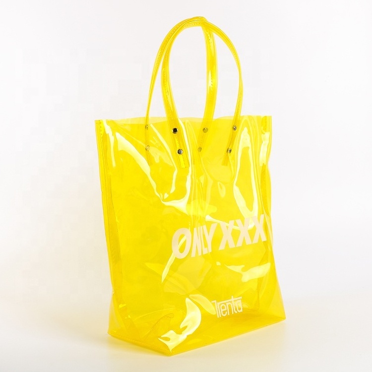 Wholesale waterproof logo printed clear yellow vinyl PVC tote bag