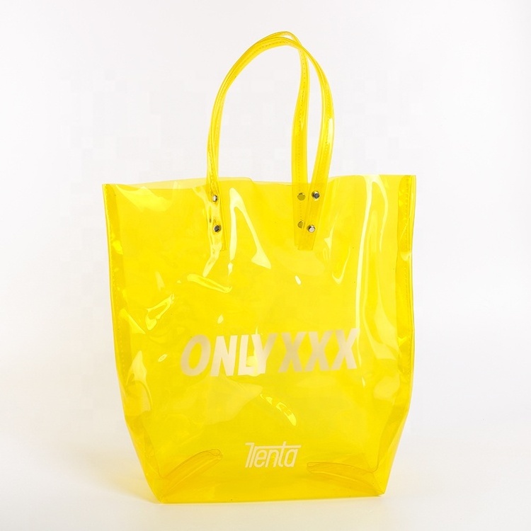 Wholesale waterproof logo printed clear yellow vinyl PVC tote bag