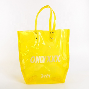 Wholesale waterproof logo printed clear yellow vinyl PVC tote bag