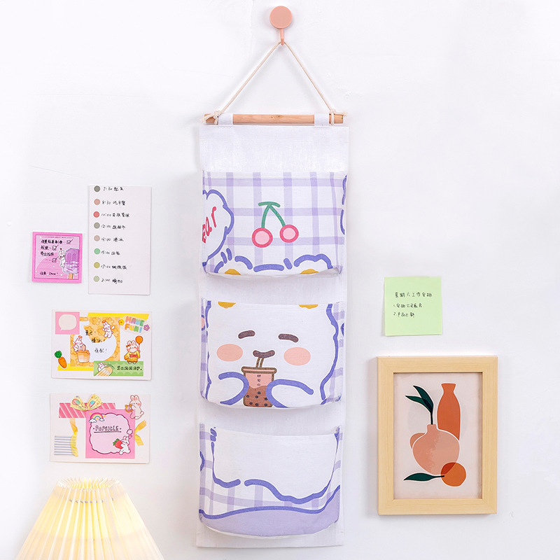 New creative cotton, linen and cloth art storage triple hanging bag sundries behind the door three-layer hanging bag storage bag