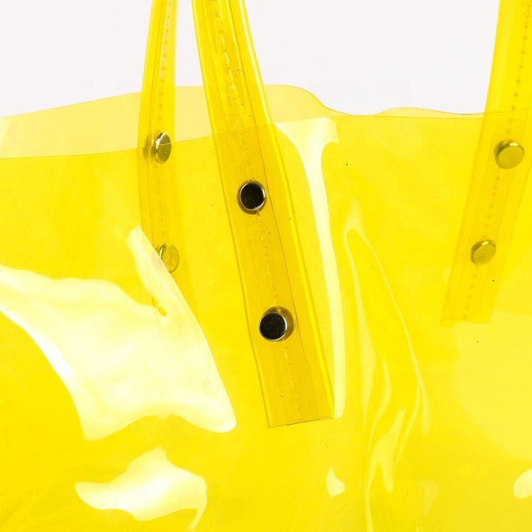 Wholesale waterproof logo printed clear yellow vinyl PVC tote bag