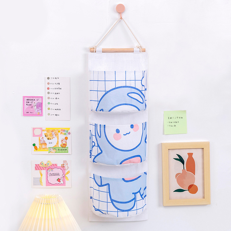 New creative cotton, linen and cloth art storage triple hanging bag sundries behind the door three-layer hanging bag storage bag