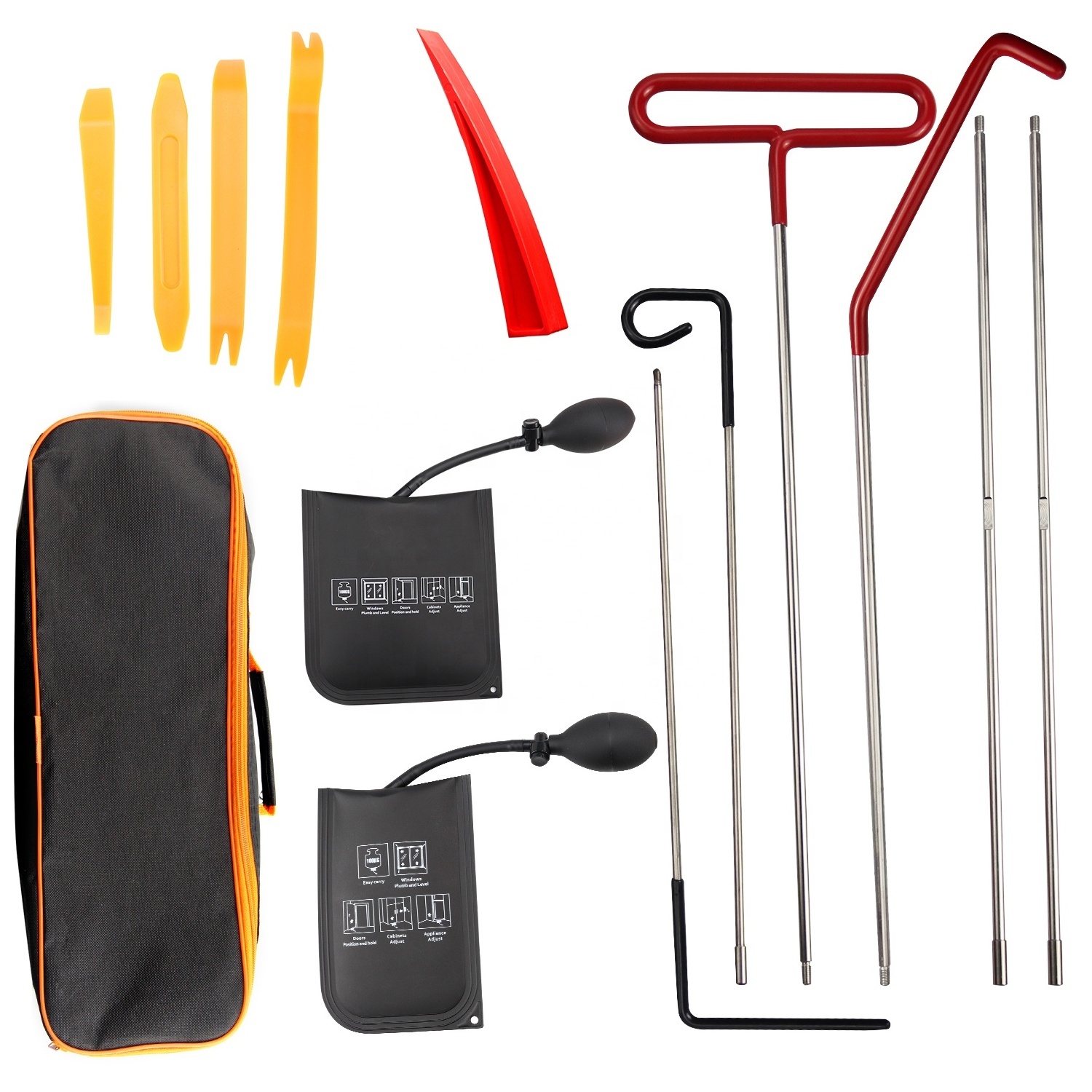 Amazon hot selling 13pcs car opening tool kit  Door Unlocking Pick Lock Set Car Lockout Kit With Long Reach Grabber Air Wedge