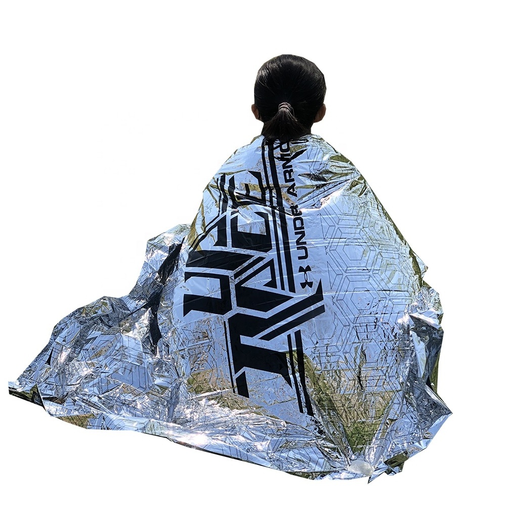 Repeated LOGO Printing Thermal Space Waterproof Survival Aluminum foil blanket Emergency Mylar Blanket for Marathon