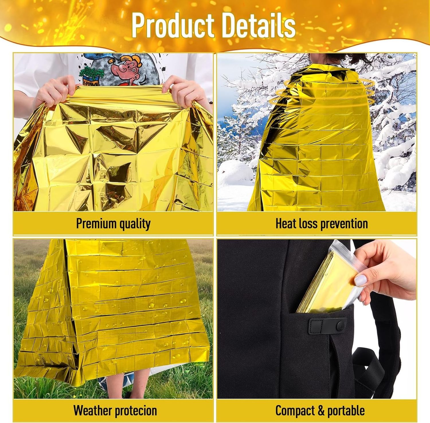 First Aid Rescue Promotion Outdoor Mylar Wholesale Longer Emergency Gold Foil Thermal Warm Blanket Survival