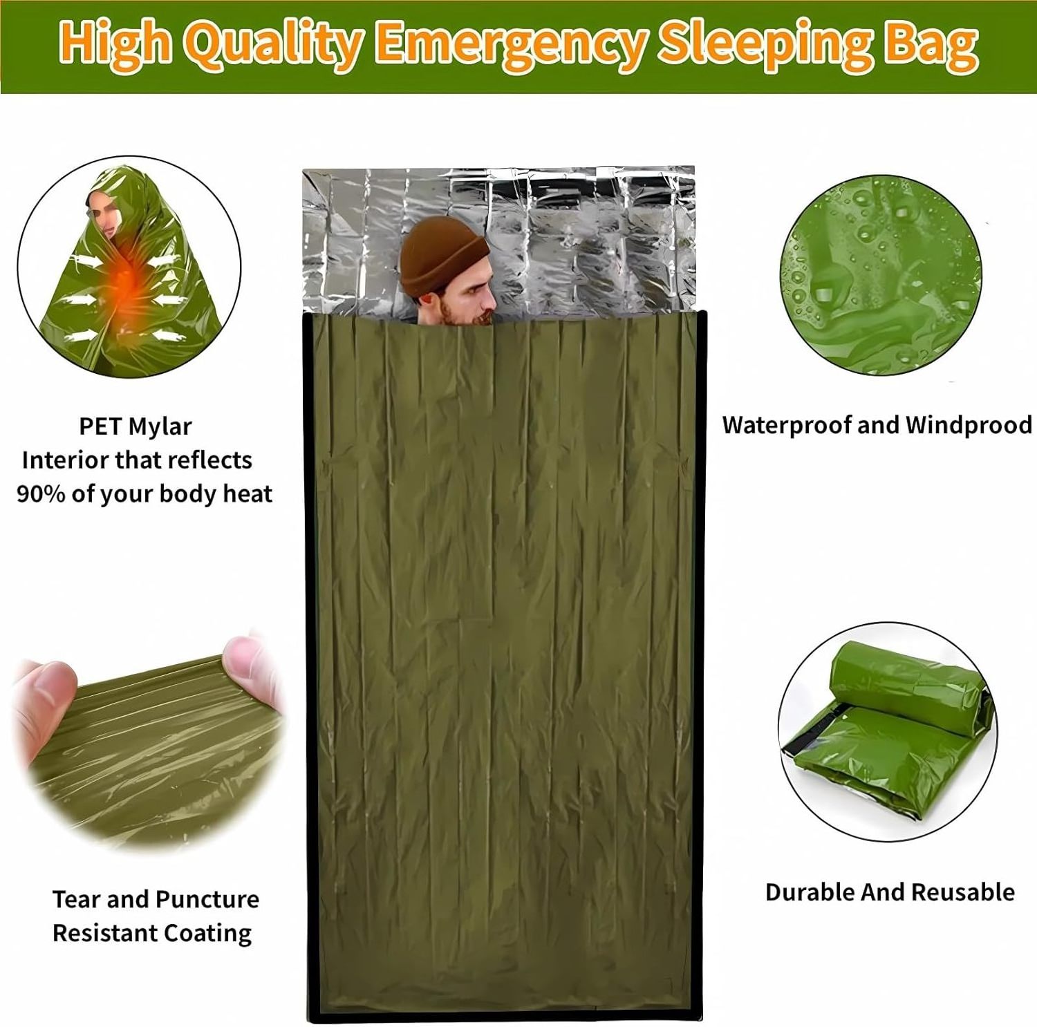 Emergency Sleeping Bag Survival Thermal Bivvy Sack- Use as Emergency Space Blanket Survival Gear for Outdoor