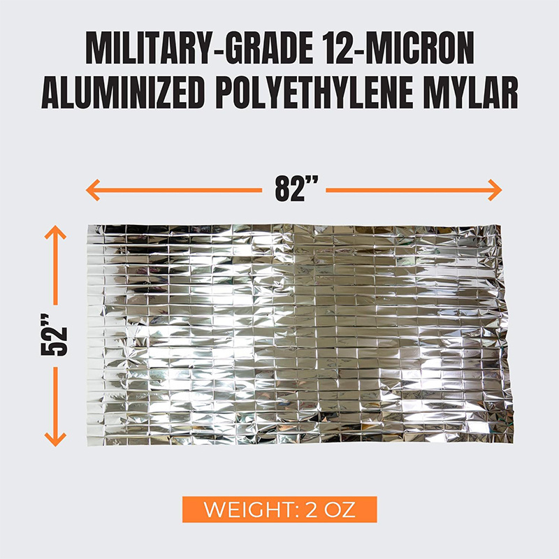 Light Weight Aluminized Polyester Body Heat Mylar Emergency Thermal Blankets Survival Waterproof