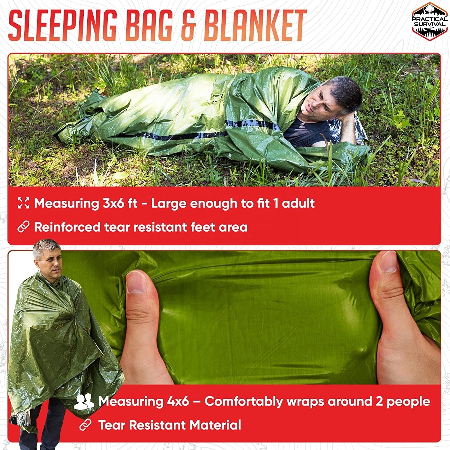 Emergency Survival Shelter Kit  with Emergency Tent  Sleeping Bag Blanket Poncho for outdoor camping