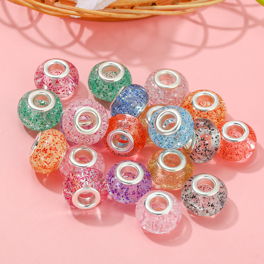 SOJI Factory Price 14mm Resin Charms Loose Beads Embedded glitter Mixed Color 5mm Big Hole European Beads For Jewelry Making