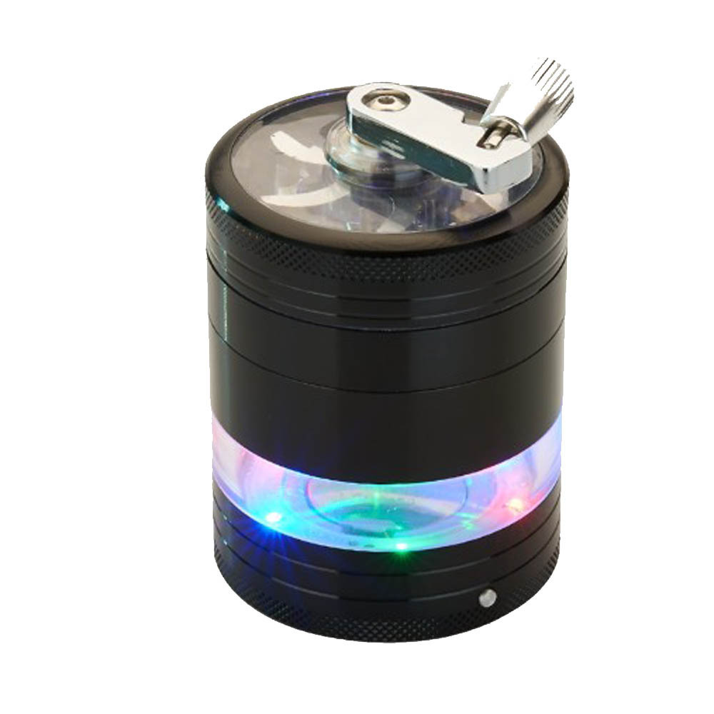 Aluminum alloy 63mm 5 parts hand crank herb grinder grinder with LED light  herb crusher smoking accessories