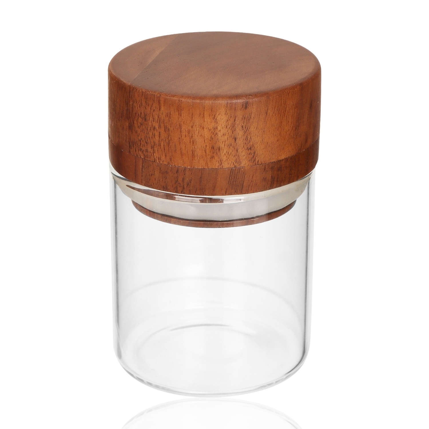 55mm Three-Layer Walnut Wood Material Herb Grinder With Glass Storage Tank