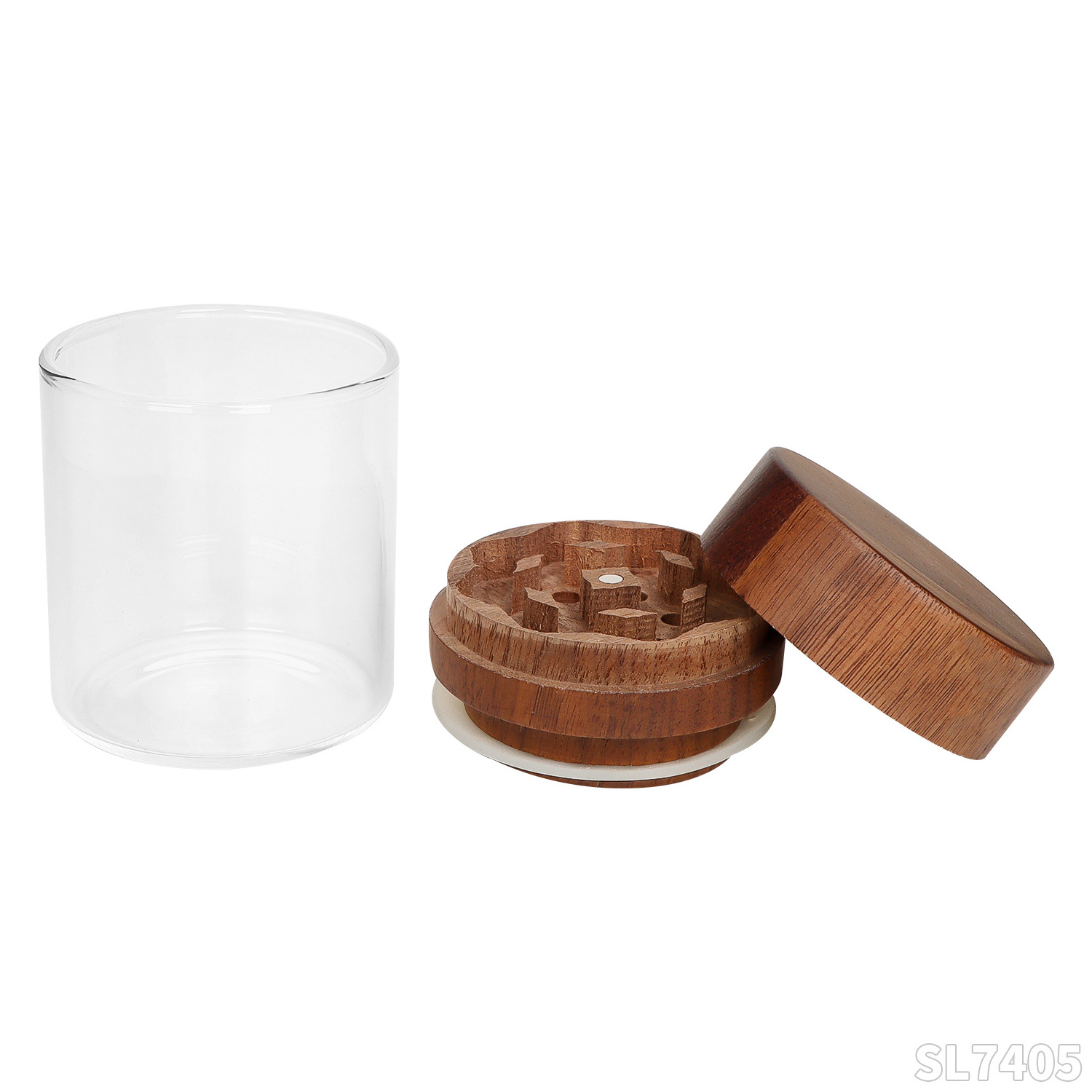 55mm Three-Layer Walnut Wood Material Herb Grinder With Glass Storage Tank